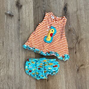 Orange Striped Diaper Cover Set with Sea‎ Horse Applique